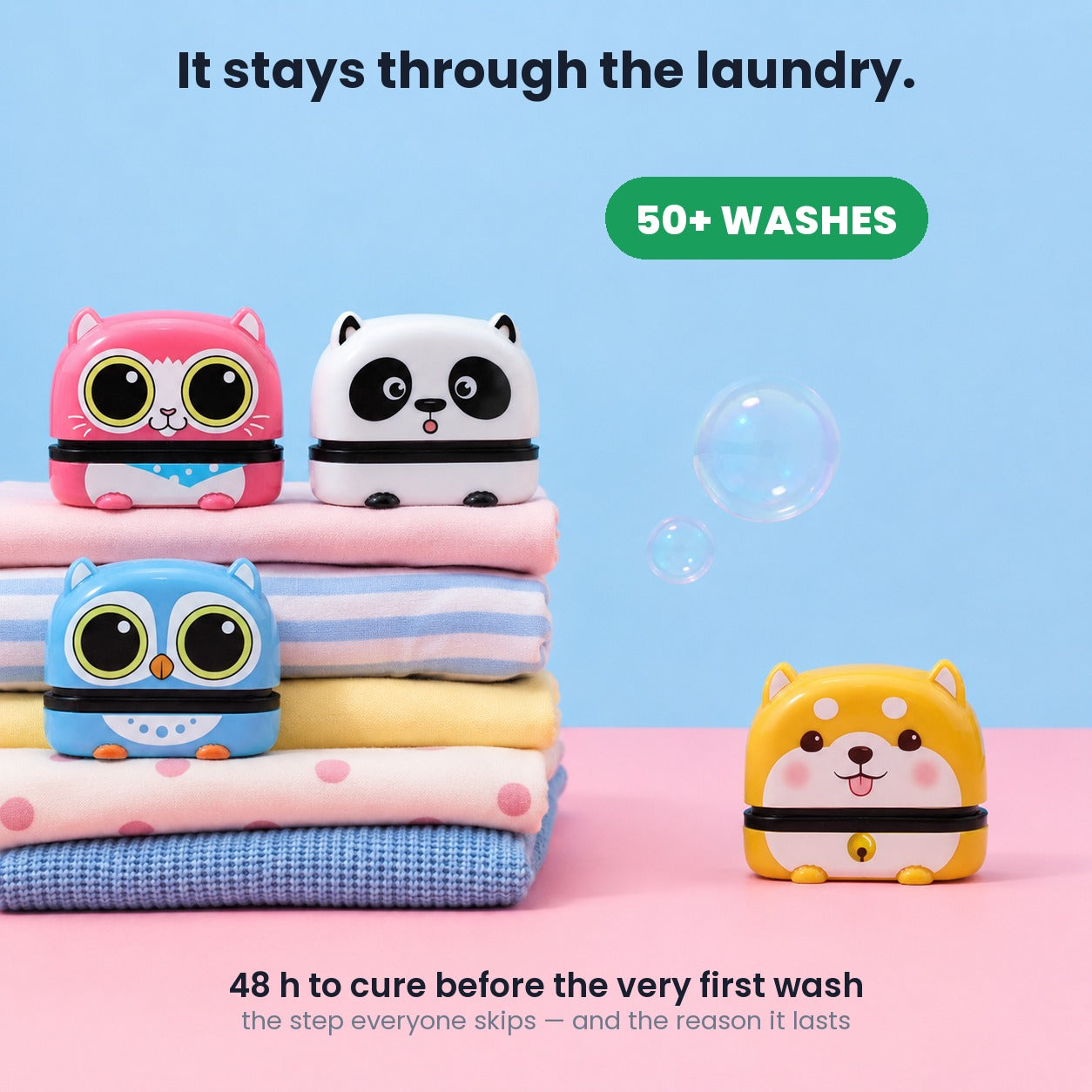 Holds through 50+ washes after a 48-hour cure