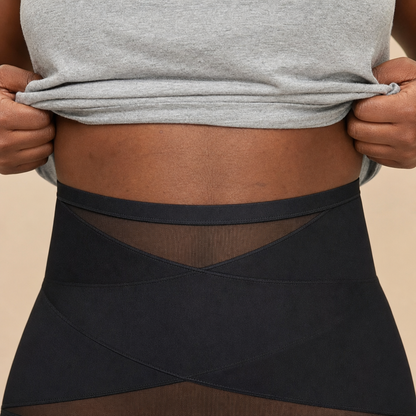 Worn: high waistband above the scar line